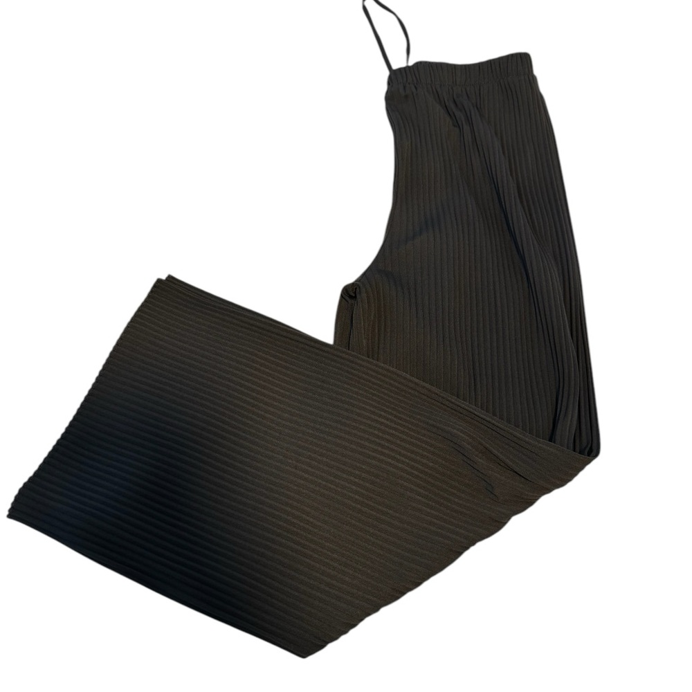 Uniqlo Women's Ribbed Dark Olive Green Wide-Leg Pants